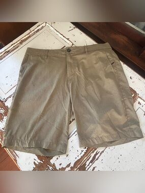 Mens Beige Tan Nitrous Black Stretch Hybrid Shorts Chino Size 36
